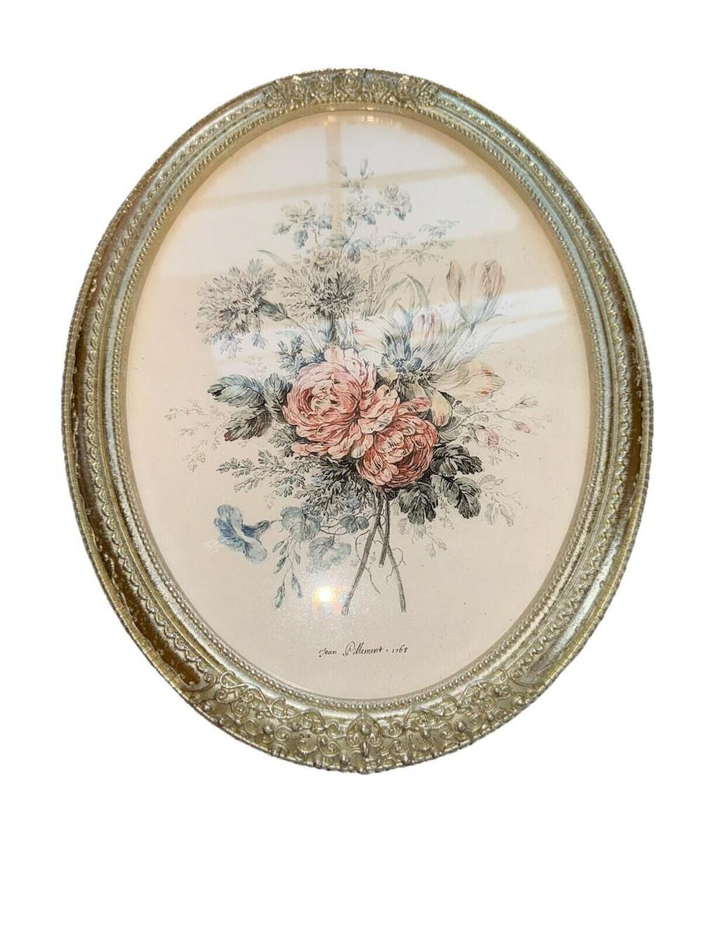 VTG Oval Floral Wall Art Framed Print Cottage Shabby Chic Romantic Victorian